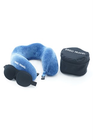 Çantalı Gözlüklü Mavi Comfort Seyahat Çantası Seti