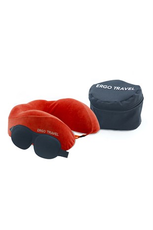 Çantalı Gözlüklü Turuncu Comfort Seyahat Yastığı Seti